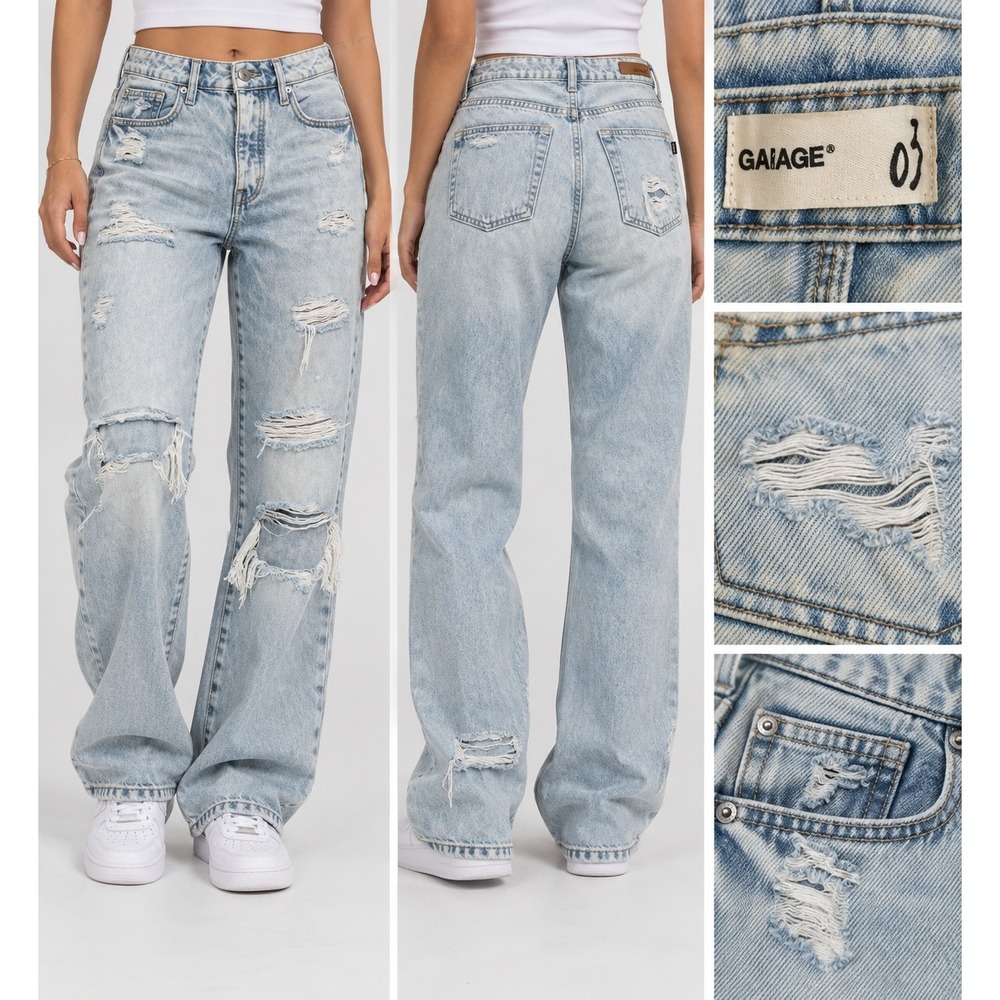 Garage Distressed Jeans Women Size 03 Light Blue Y2K Streetwear Straight Leg